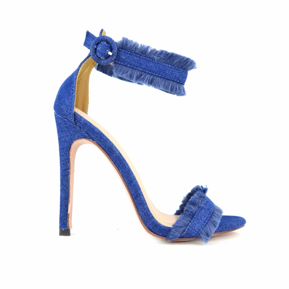 Chase & Chloe Gigi Trimmed Dark Blue Heeled Sandal